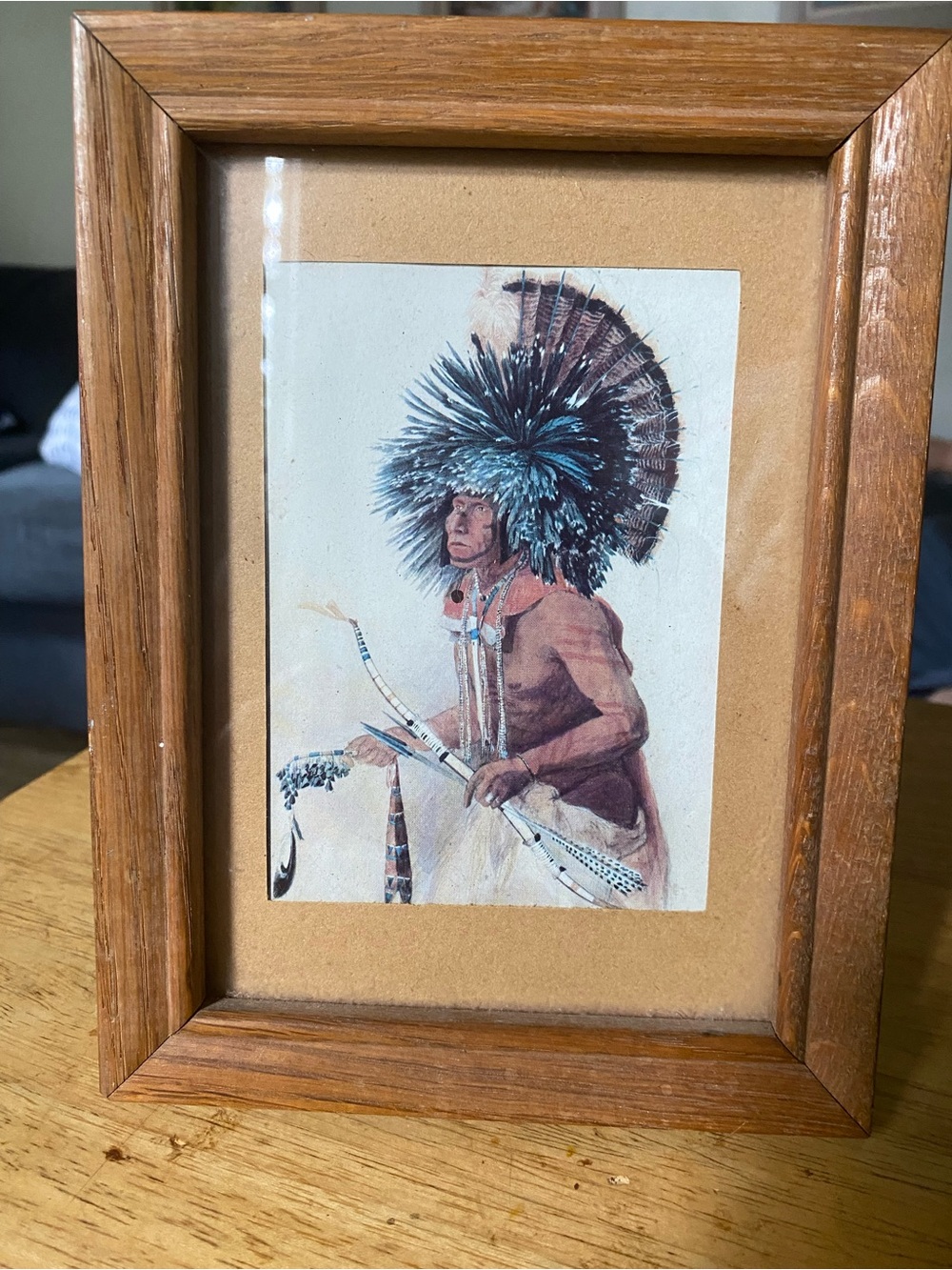 Wood Frame Native Art Print in Brown